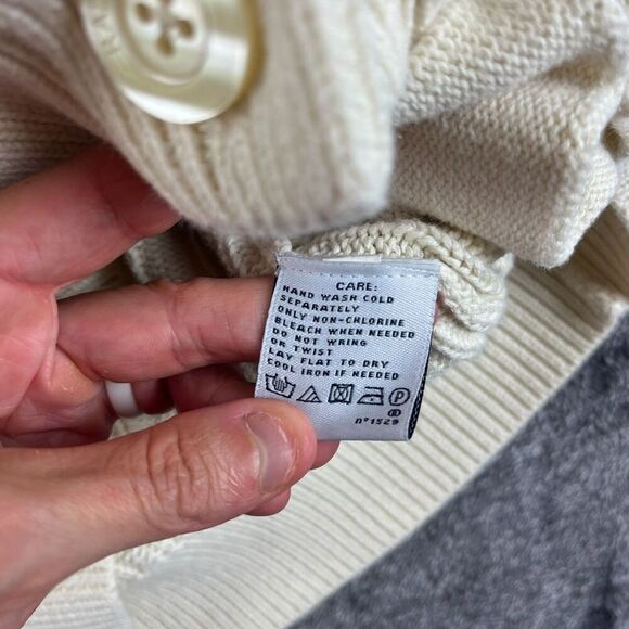 Vtg Ralph Lauren Sport Shawl Collar Cable Knit Cream Cardigan M Sweater - Picture 4 of 9